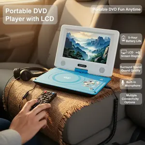 PJGCWB 11.5-in Blue Compact Portable DVD Player - 5-Hour Rechargeable Battery, LCD Screen, Home Theater Surround Sound, Remote Control, Car Charger Adapter, RCA, Karaoke Machine, Headphone Jack, Digital Audio
