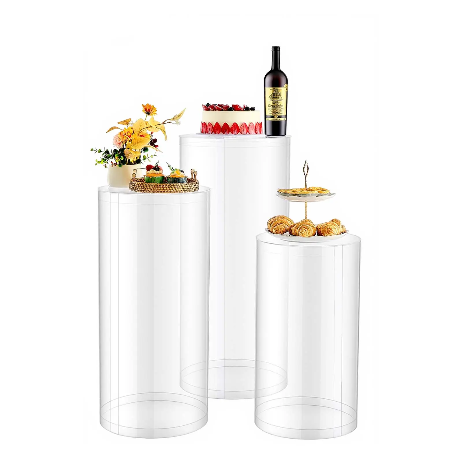 【Summerfinds】VEVOR 3PCS Round Cylinder Plinth Pedestal Stands, 23.62/29.53/35.43 in Durable PVC Modern Display with Transparent Acrylic Lid, Hollow Wedding Centerpiece for Parties & Birthday Decor (Tools & Hardware Accessory, Easy to Clean), Ring