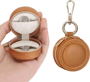Jewelry Ring Holder Box with Keychain, Portable Gym Jewelry Storage Box Case, Small Travel Ring Earring Stud Necklace Storage Case