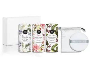 HERB & ROOT Herb & Root Body Powder Gift Set - Lavender Rose Vanilla Scents Large Puff Talc-Free Beauty Personal Care Cosmetic Body Care - Soothing