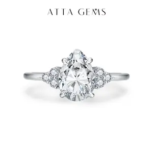 Luxury 2.0ct Synthetic Moissanite Rings for Women D VVS1 Pear Shape Engagement Wedding Fine Jewelry Gift R118