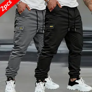 Men’s Tactical Cargo Pants, 2-Pack – Multiple practical pockets, durable wear-resistant fabric, suitable for outdoor work, hiking, all seasons, solid color design, outdoor long pants