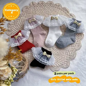 Viral Kids Lace Ruffle Socks with Cute Bow Decor Soft Breathable Cotton Ankle Socks for Toddler Girls 5 Colors Available for Party Daily Wear Ultra-Soft No Scratchy Edges
