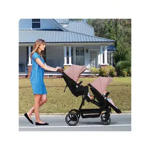 Tandem Stroller for Infant and Toddler - Foldable Double Pushchair with Multi-Position Reversible Seat, Adjustable Backrest, Large Storage Basket & Canopy, 5-Point Safety Harness Travel System
