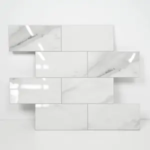 COLAMO Carrara 10Pcs White Peel and Stick Backsplash Marble Tile Look White Subway Tile for Kitchen Bathroom Dining Area Decor Decorative wallpaper marble pattern Stickers Interior wall panels