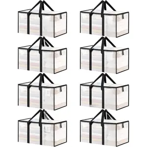 8 Pack Extra Large Heavy Duty Moving Bags, Clear Storage Bins with Lids, Reinforced Handles & Heavy-Duty Zippers Moving Boxes Storage Bags Totes for Clothes Packing,