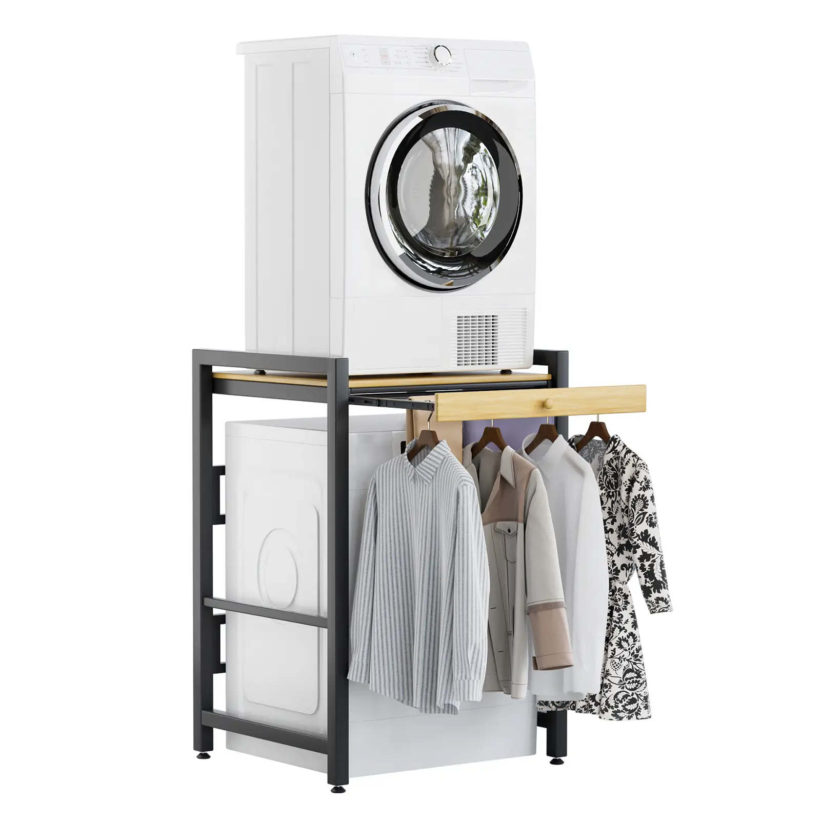 Heavy-Duty Carbon Steel Metal Freestanding Washer-Dryer Stacking Rack Shelves, High Load-Bearing Laundry Drying Rack with Easy Installation - Household Space-Saving Organizer for Small Laundry Rooms, Iron & Baking Accessories Storage