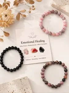Women’s 3-Piece Crystal Bracelet Set, 8mm Beaded Stretch Bracelets, Stackable Jewelry for Emotional Healing, Includes Blessing Card, Ideal Gift