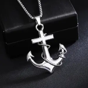 Titanium Steel Anchor Pendant Necklace for Men Vintage Long Stainless Steel Sweater Chain Jewelry Classic Nautical Design Men's Accessory