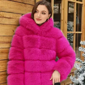 Beautybytmy Cozy Faux Fur Hoodie Warm Coat Winter Satin Lined Puffy Luxury Women's Outfit in Vibrant Pink