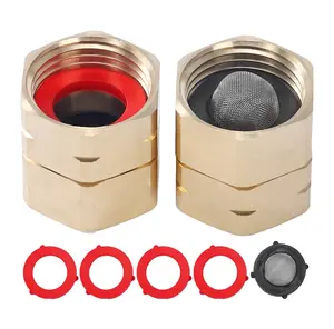 【fathersdaygift】JOEJET Female to Female Hose Adapter with Swivel-3/4 Inch Brass Garden Hose Adapter for Pressure Washer to Garden Hose-2 Pack Garden Hose Fittings-with 4 Extra Washers and 1 Filter,