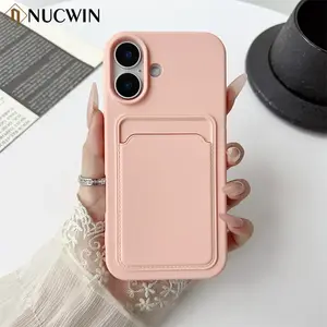Luxury Liquid Soft Silicone Wallet Card Holder Case For iPhone 16 15 14 13 12 11 Pro Max Solid Color Card Pouch Shockproof Cover
