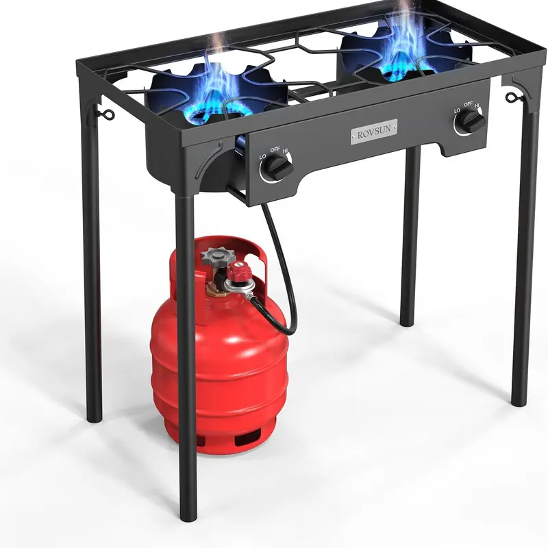 ROVSUN 2-Burner High Power Portable Gas Stove - 150000 BTU CSA Approved Regulator, Easy Detachable Legs, Simple Knob Control Camping Accessories for Backyard Cooking, Picnic Cooker
