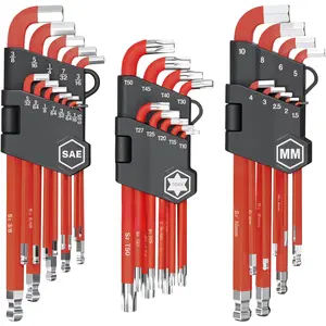 31-Piece Stubby Allen Wrenches Set Ball End Hex Key Set SAE(0.05"-3/8") Metric(1.5mm-10mm) TORX(T10-T50)