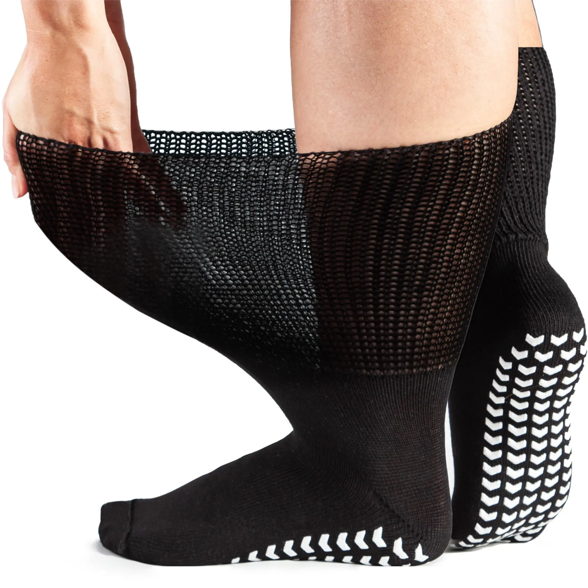 Extra Width Diabetic Socks Men Women-2 Pairs Wide Edema Sock for Swollen Feet,Non Slip Cast Bariatric Socks ultra comfy grip sock
