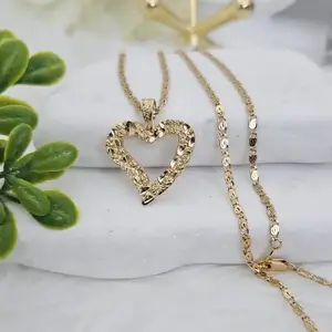Women's Gold Nugget Heart Necklace 14k Heavy Plated Gold 2mm Scroll Chain Elegant & Durable Jewelry Accessory