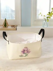 Mermaid Pattern Storage Basket with Handle, Multi-functional Storage Basket, Foldable Clothes Storage Basket, Bag Insert for Living Room, Bathroom and Kitchen, Clothes Baskets