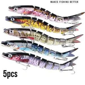 THKFISH 5-Pack Multi-Joint Swimbait – 7 & 8 Segments, Lifelike S-Wave Action, Ultra Sharp High-Carbon Treble Hooks, 3D Realistic Eyes, Hard ABS Body – 4.5in / 0.8oz – For Bass Pike Trout, Freshwater & Saltwater