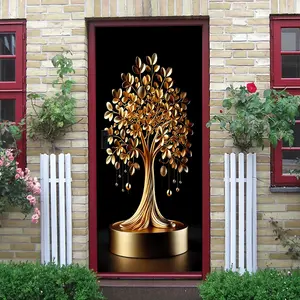 2pcs Golden Money Tree Wall Stickers for Living Room Decor Self Adhesive Removable Wealth Luck Prosperity Decorations Chinese New Year Housewarming Gift Home Decoration Art Decals