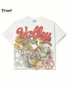 Men's & Women's 180g Heavyweight T-Shirt - Valley of Chaos Graphic Print with Valley Life Lettering & Vandal-Style Lettering - Oversized Streetwear Tee