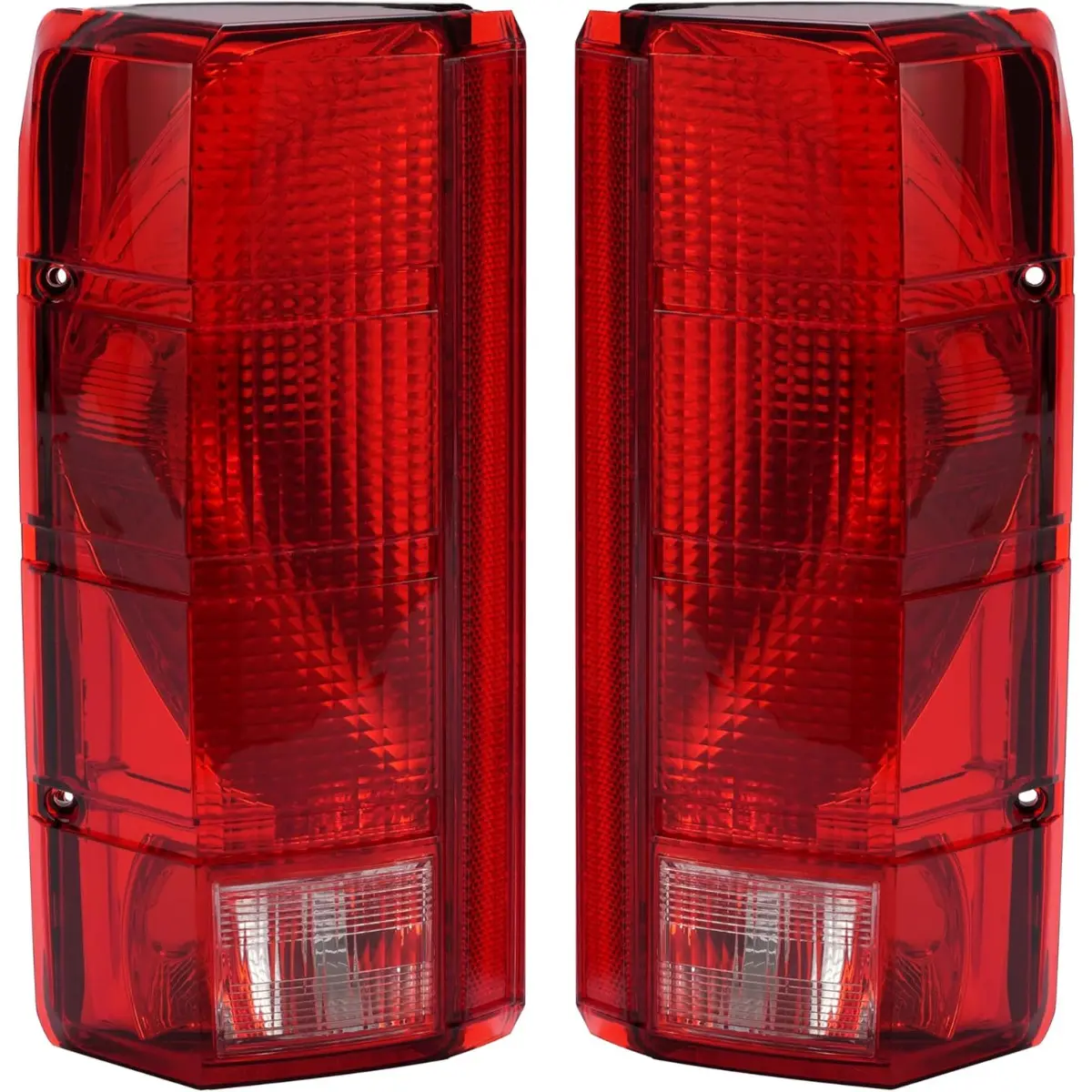 HECASA Pair Tail Light Assembly - Halogen Rear Lights with Red-White Lens, Black Plastic Body, Brake Signal for 1980-1986 Ford F-100 F-150 F-250 F-350 Bronco, Night Safety Replacement for E4TZ13405B FO2800103 E4TZ13404B FO2801102, Lenses, Strong Visibilit