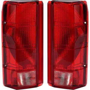 HECASA Pair Tail Light Compatible with 1980-1986 Ford F-150 F-250 F-350 Bronco F-100 Halogen Brake Lamp Taillight Replacement for E4TZ13405B FO2800103 E4TZ13404B FO2801102 Red White Lens Black Housing