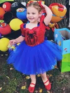 Puff Sleeve Princess Tutu Dress Dress Up Costume For Kids Girl Cosplay Black Spider Mesh Skirt Blue Red Gown Birthday Party Theme Outfit