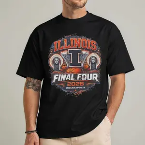 Iliinoiis Final Four 2026 Indianapolis Basketball T-Shirt Printed Tee Pure Cotton Fabric Casual Streetwear Crew Neck Short Sleeve T-Shirt Trendy Tops for Women for Men, Perfect Gift