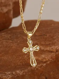 Vintage Christian Fashion Cross Pendant Necklace, Oxidized Zirconium 14k, Religious Faith Jewelry, Prayer Blessing Gift