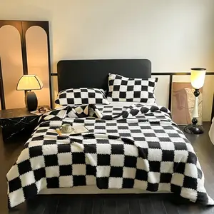 Super Soft Fuzzy Flannel Blanket - Checkerboard Fleece Throw Blanket for Bed Sofa Couch - Lightweight Warm Plush Checkered Blanket for All Seasons