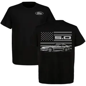 Vintage Foxbody American Flag T-Shirt Ford Gang Men's Cotton Short Sleeve Car Graphic Tee Casual Menswear Ford Lover