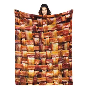 Fried Bacon 3D Funny Realistic Food Ultra- Throw Blanket 50x40  Decor Bedding Bedroom