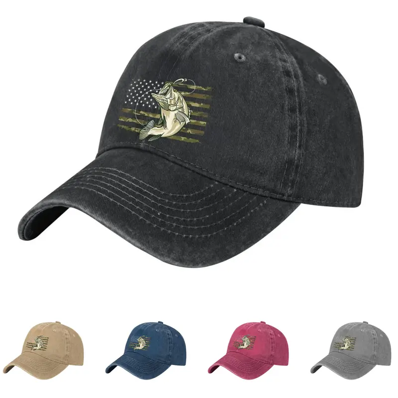 Perch Camo Design Premium Distressed Washed Denim Cap - Retro Baseball Hat Unstructured Adjustable for Daily Wear with Camouflage Pattern & UV Protection Soft Cotton Material for Comfort