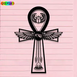 1pc Avant - Garde Ankh with Scarab & Winged Eye Metal Wall Art, Avant - Garde Ankh with Scarab & Winged Eye Statue Mural, Iron Craft, Perfect for Gallery, Studio, Office Wall Decor, Highquality Engraving,Halloween Decor, Ideal Gift for Trend Seekers