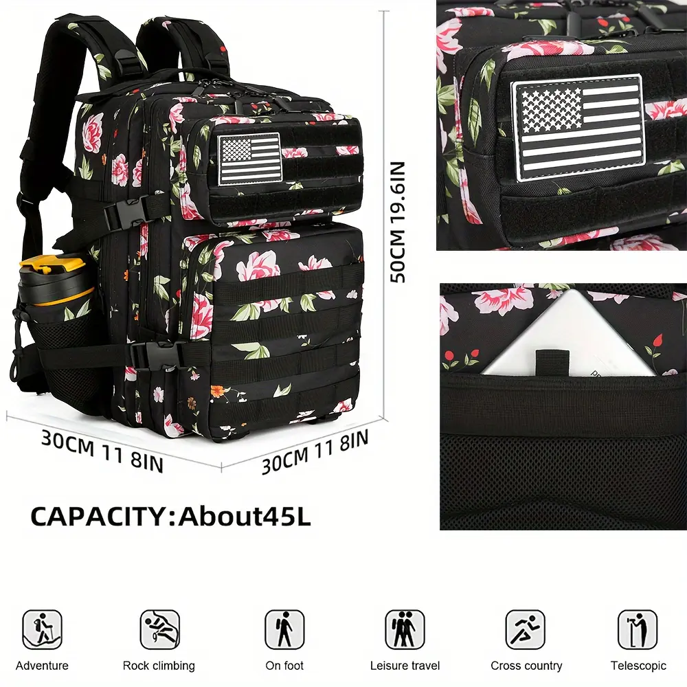 1pc 11.89gal Backpack, Hiking Backpacks Gear Camo Back Pack, Molle Bag Rucksack, Fitness Daypack