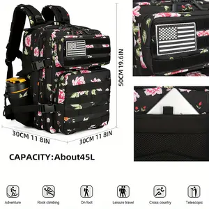 1pc 11.89gal Backpack, Hiking Backpacks Gear Camo Back Pack, Molle Bag Rucksack, Fitness Daypack