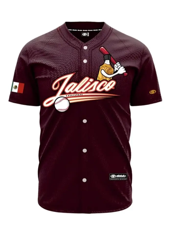 (BURGENDY) Tequileros Jalisco Jersey - Unisex Short Sleeve Jersey for Baseball & Softball, Fitted Design, Breathable Fabric, Machine Washable