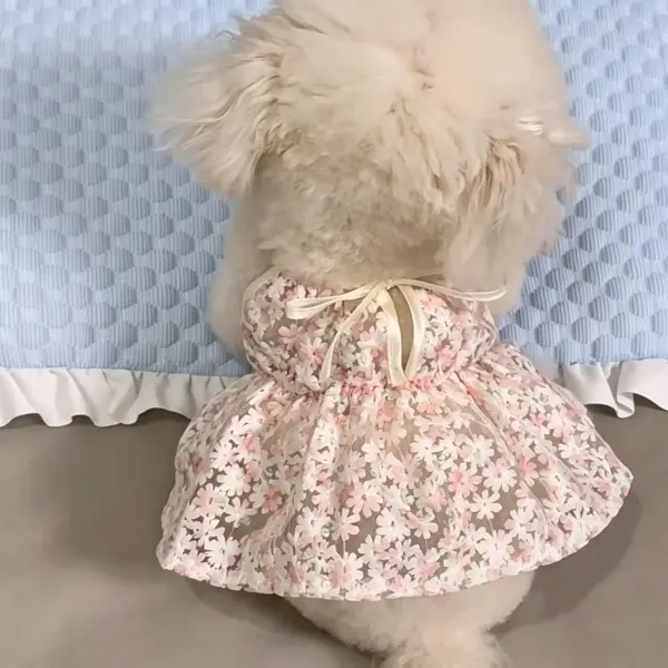 Floral Lace Pet Dress, Adjustable Strap Bow Sling Skirt, Cute Summer Princess Outfit for Small Dogs & Cats