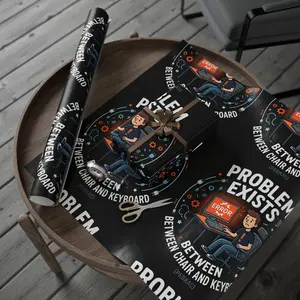 "Problem Exists Between Chair & Keyboard" Funny Tech Gift Wrap IT Humor Wrapping Paper