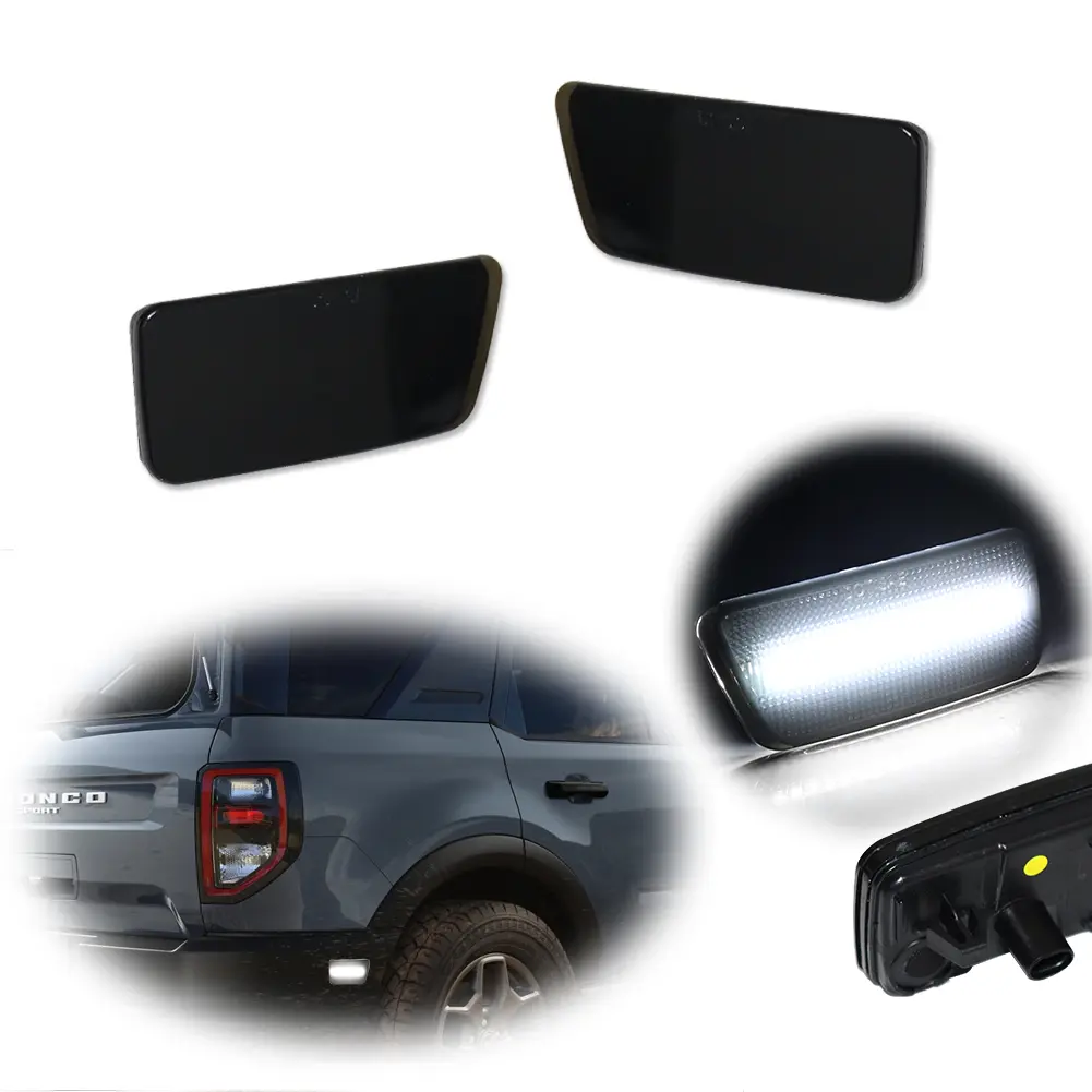 2pcs Smoked White LED Rear Bumper Side Marker lamps Lights For 2021 2022 2023 Ford Bronco Sport,Replace OEM FO2860113, FO2861113, 330-1410L-AC-R,330-1410R-AC-R, 18-6237-90, 18-6238-90, M1PZ15A101A, M1PZ15A201C