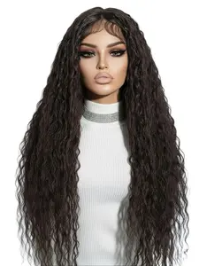 Brown wig T-shaped 13*4*1 front lace wig Indian short curly hair Hair styles suitable for black women Synthetic high-temperature-resistant fibers Adjustable elastic net cap Suitable for daily wear. Gift for ladies. Role-playing - 32 inches