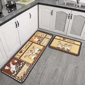 Chef Kitchen Rugs 2 count Set,  Farmhouse  Kitchen Rugs and Mats, Washable Non Skid Absorbent Microfiber Kitchen Floor Decor Mat 17"x "+17"x 30"