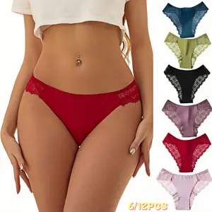 6/12-Piece Plus Size Women’s Lace Low-Rise Thong Set – Breathable Cotton Underwear, Sexy and Comfortable for Everyday Wear, Soft Texture, Seamless Design, Simple Style, Ideal Gift for Women Floral Lingerie Panties