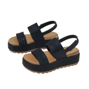 Casual Platform Sandals Series with Wide Straps, Open Round Toe, Elastic Slingback, Ribbed Chunky Midsole, Lightweight Design – Available in Multiple Colorway Options Flatform Girl Walking Shoes
