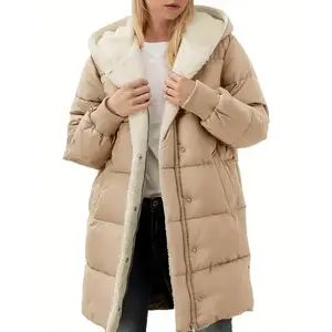 Womens Winter Warm Coats Shearling Lined Long Hooded Puffer Jacket Tops Womenswear