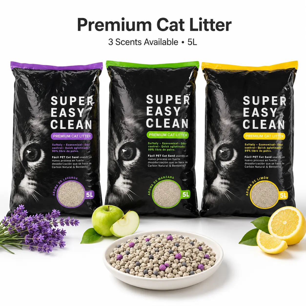Clay Cat Litter, 5L Bentonite Clumping Litter for Indoor Cats, Low Dust, Odor Control, Fresh Aroma