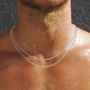 Moodear Silver Necklace Layered Necklaces for Men - Stainless Steel Thin Chain Necklace Set Gift for Husband Boyfriend