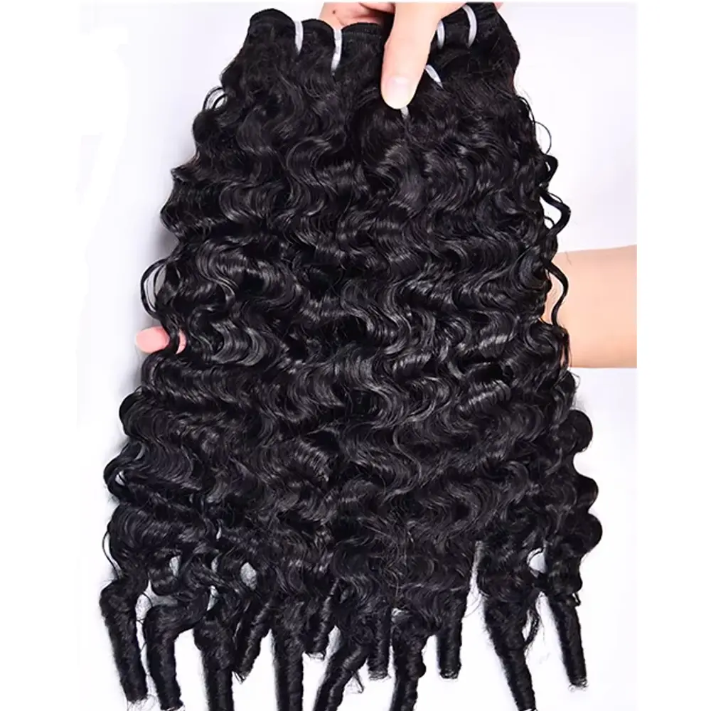 Berrys Hair Burmese Curly Human Hair Bundles, 100% Unprocessed Raw Double Weft Extensions, Natural Female Black Knee-Length Water Wave Heat-Resistant Weave