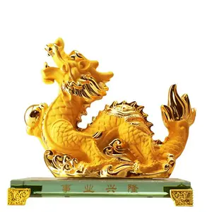 2026 Chinese Zodiac Dragon Year Golden Resin Collectible Figurines Table Decor Statue Large
