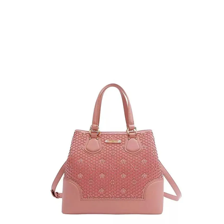 Women's Nicole Lee USA Monogram Pattern Handbag with Rhinestone Decor, Removable Crossbody Strap